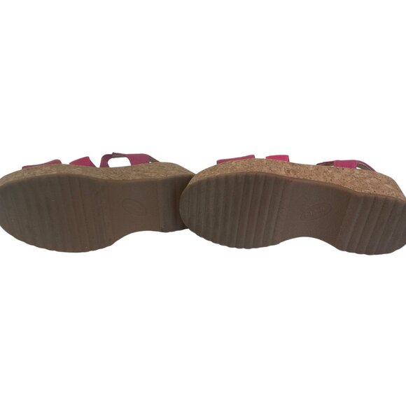 Dr. Scholls Pink Canvas Platform Cork Sandals Size 7M Stretch Beach - Picture 5 of 6